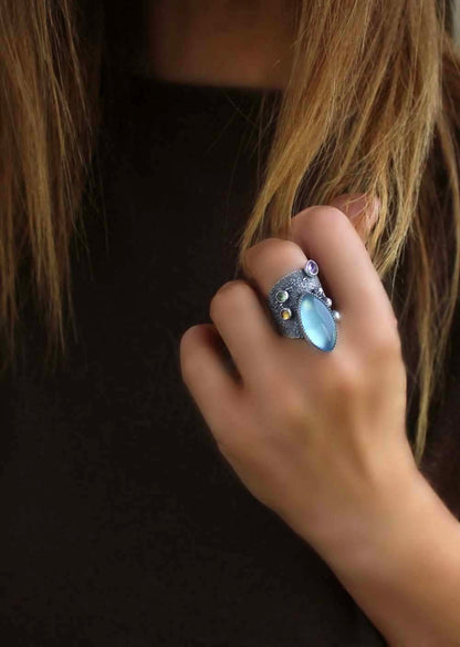 Life from the Sky - Aquamarine Sterling Silver Ring