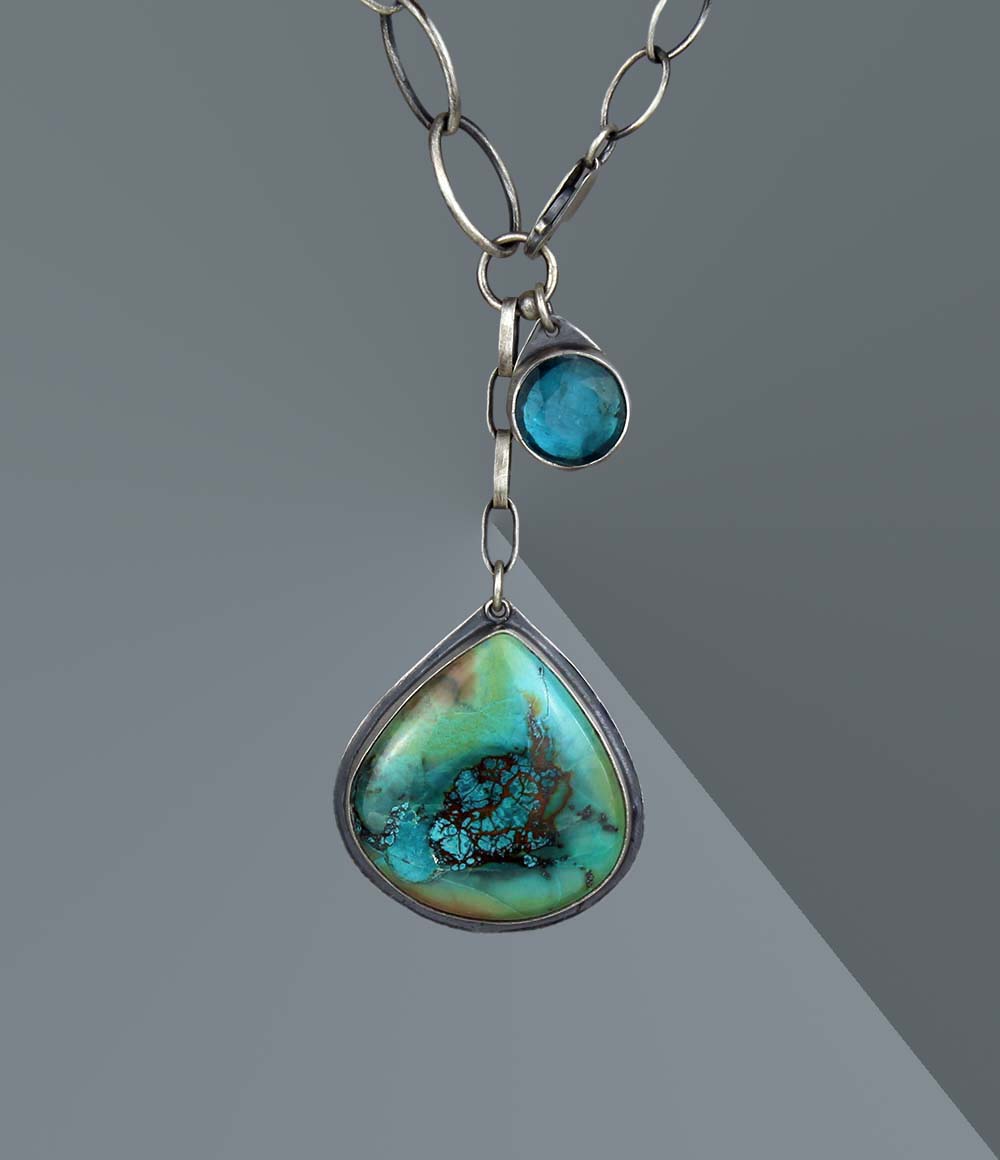The Parting Seas - Shattuckite and Kyanite Sterling Silver Necklace