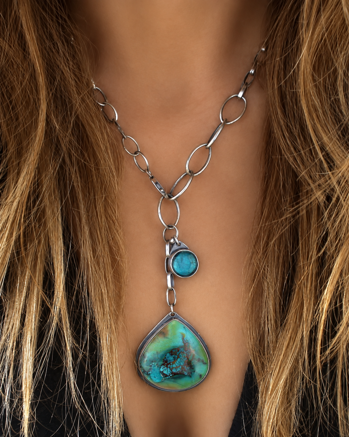 The Parting Seas - Shattuckite and Kyanite Sterling Silver Necklace