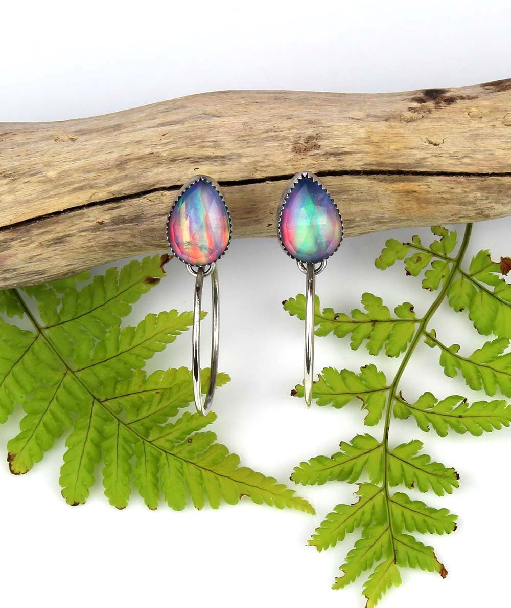 Beneath the Aurora - Aurora Opal Sterling Silver Hoop Earrings