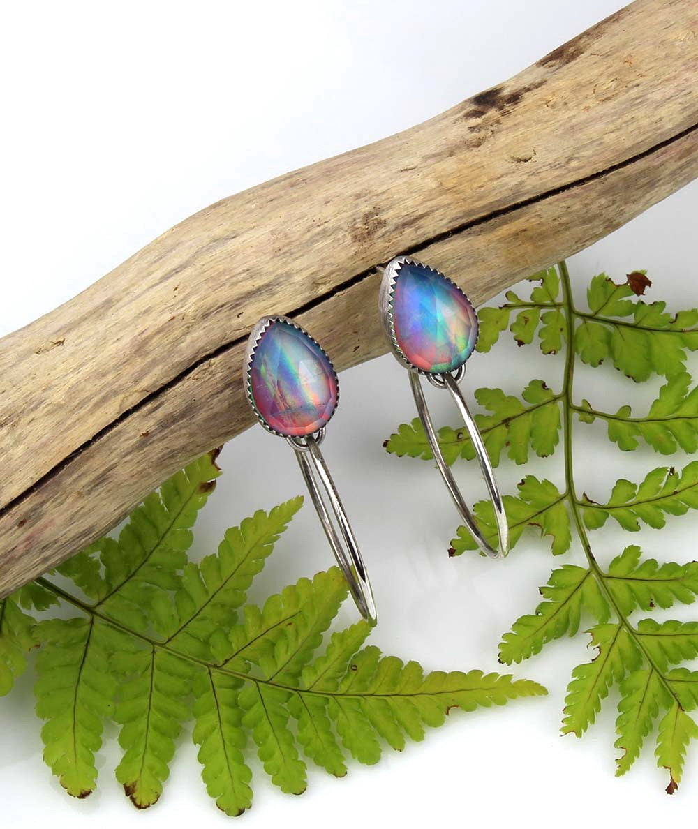 Beneath the Aurora - Aurora Opal Sterling Silver Hoop Earrings