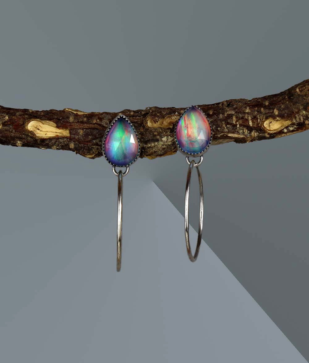 Beneath the Aurora - Aurora Opal Sterling Silver Hoop Earrings