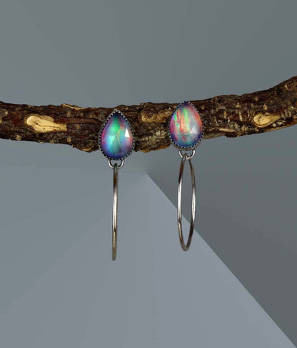 Beneath the Aurora - Aurora Opal Sterling Silver Hoop Earrings
