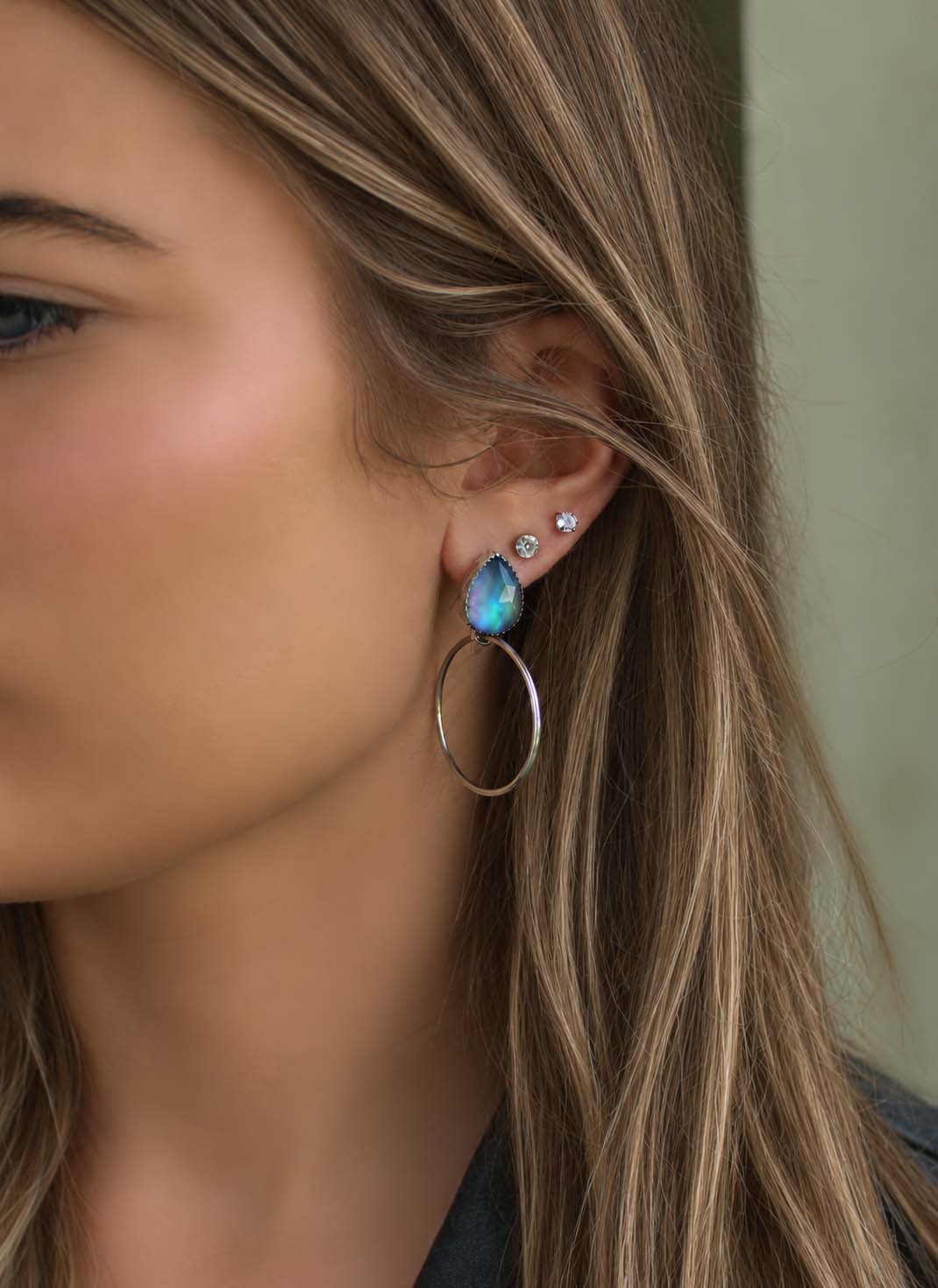 Beneath the Aurora - Aurora Opal Sterling Silver Hoop Earrings