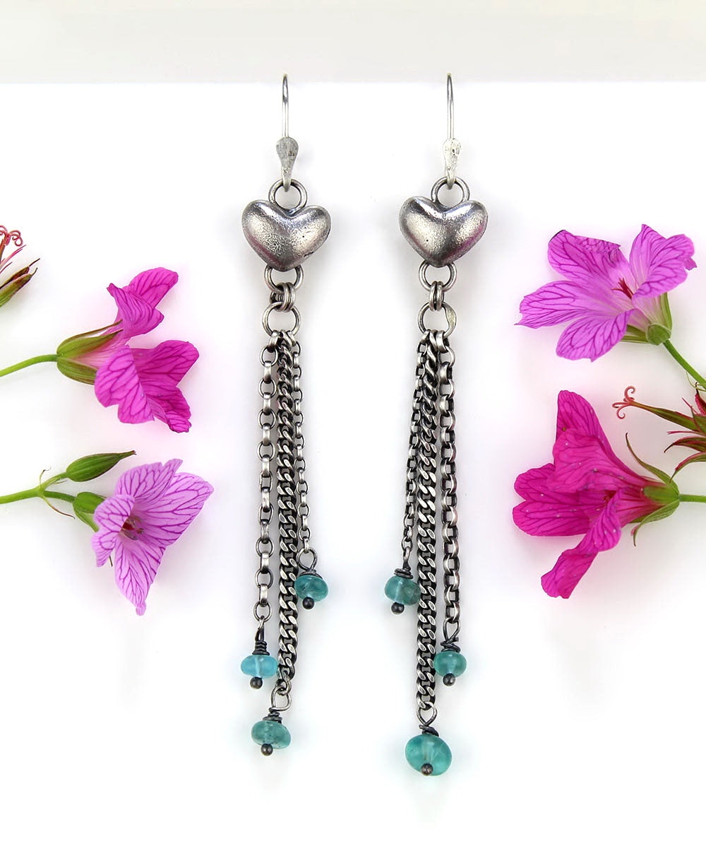 MADE TO ORDER :: A Softer Heart - Apatite Heart Sterling Silver Earrings