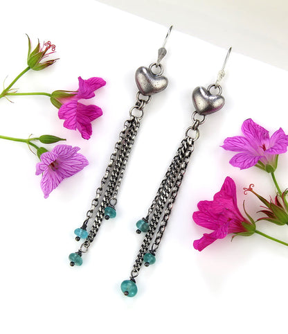 MADE TO ORDER :: A Softer Heart - Apatite Heart Sterling Silver Earrings