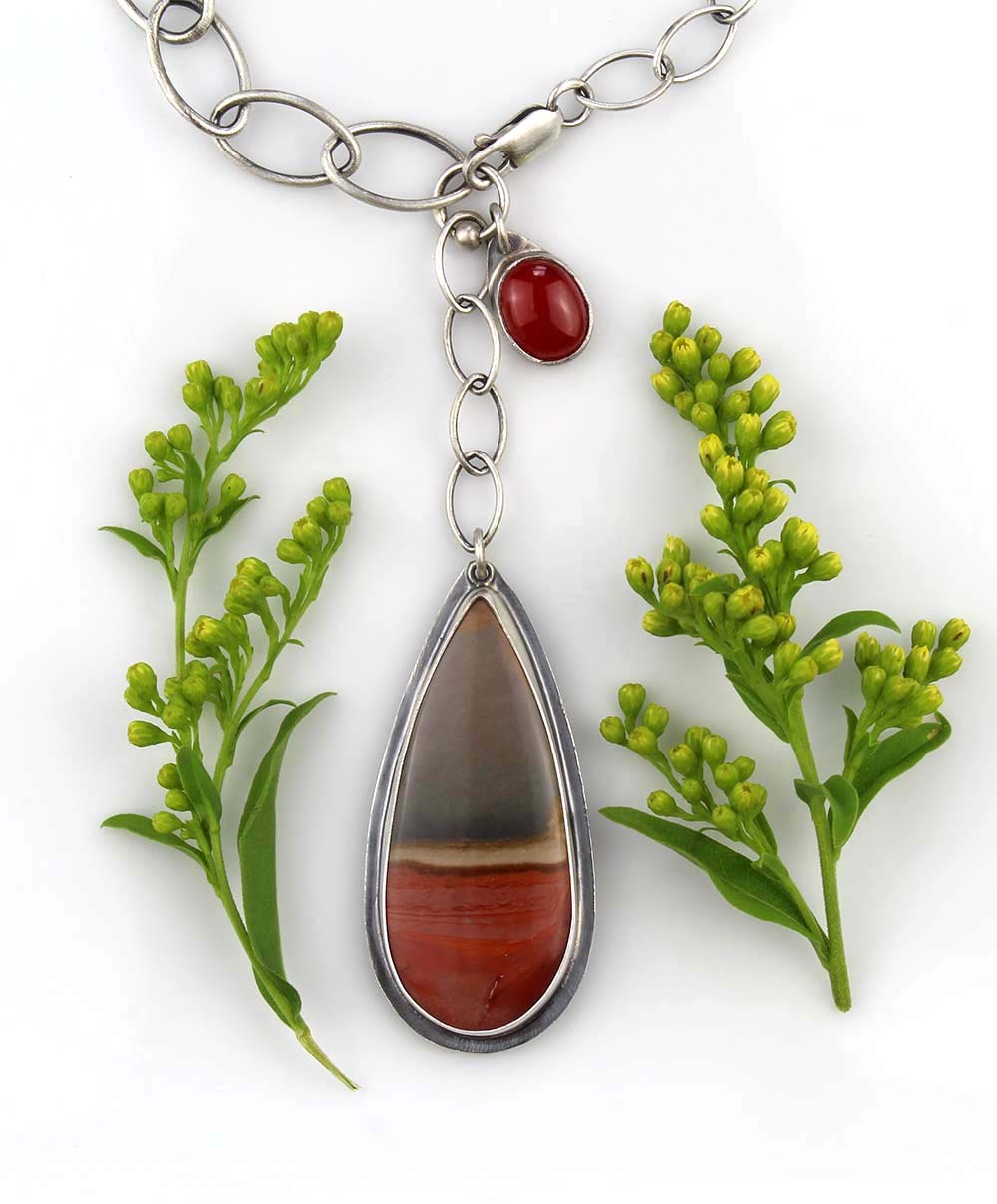 As Heaven Unfolds - Polychrome Jasper and Carnelian Sterling Silver Necklace