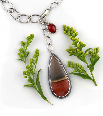 As Heaven Unfolds - Polychrome Jasper and Carnelian Sterling Silver Necklace