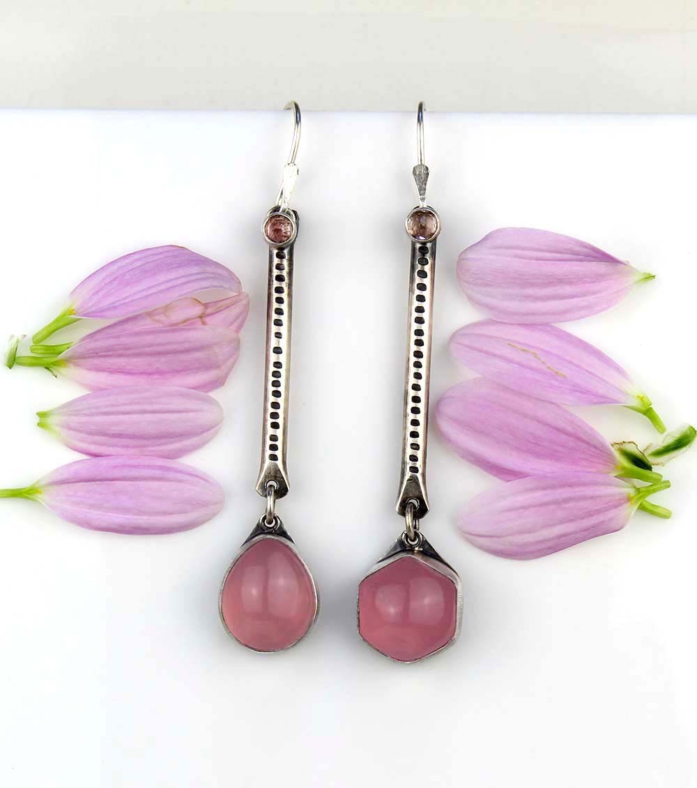 The Angel of Life - Chalcedony and Tourmaline Sterling Silver Earrings
