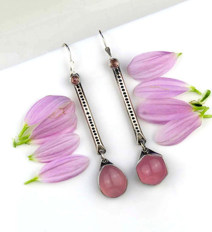 The Angel of Life - Chalcedony and Tourmaline Sterling Silver Earrings