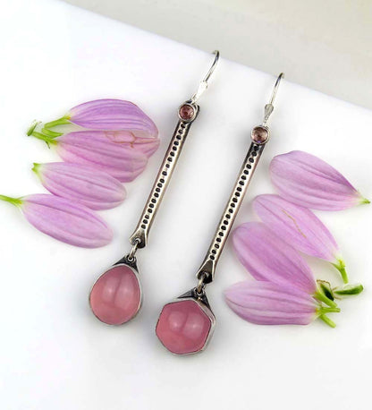 The Angel of Life - Chalcedony and Tourmaline Sterling Silver Earrings