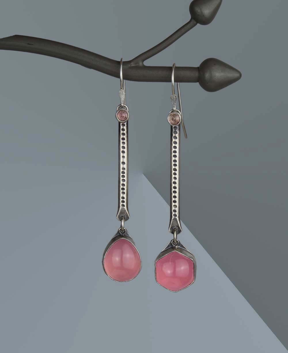The Angel of Life - Chalcedony and Tourmaline Sterling Silver Earrings