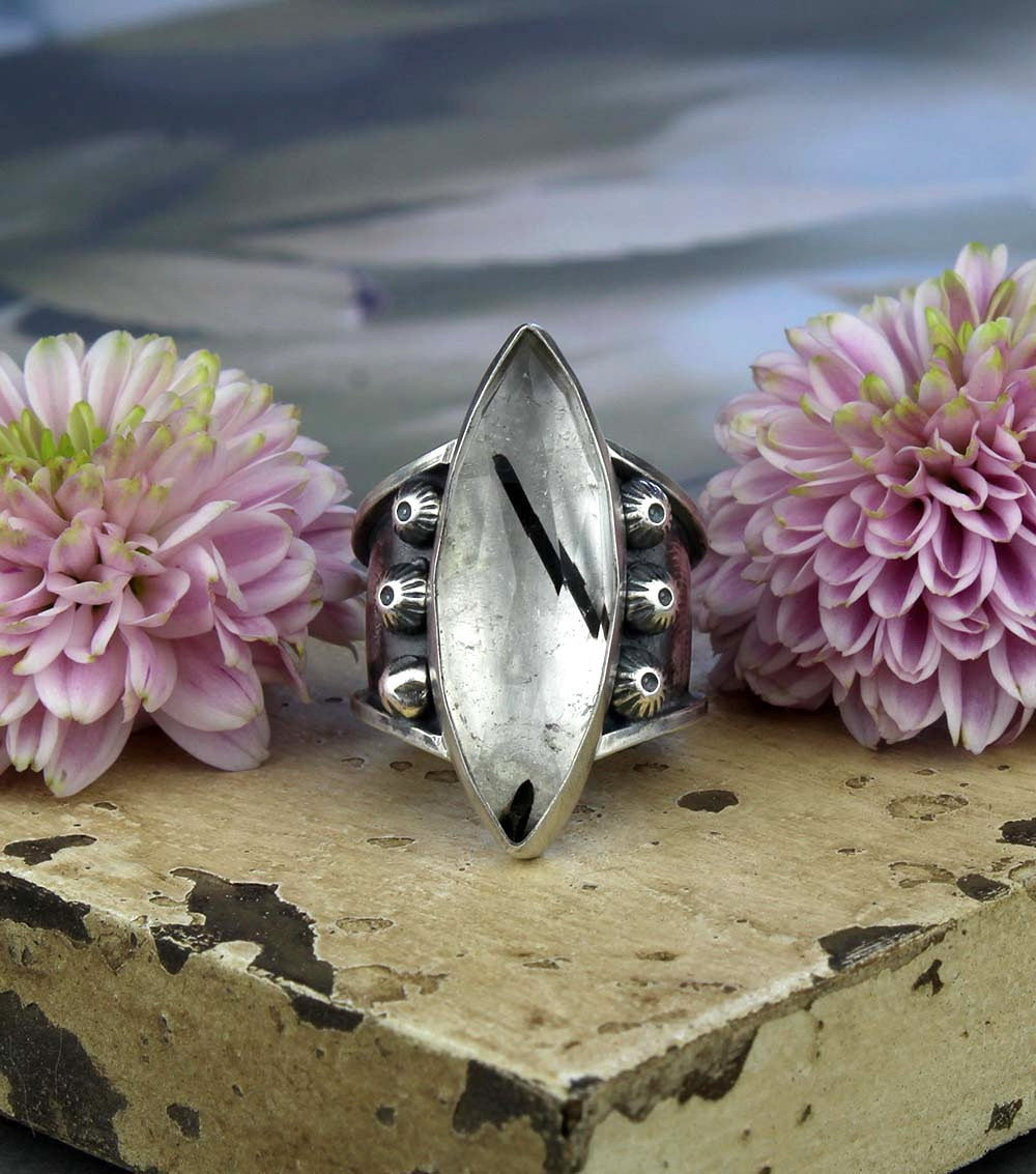 The Light of a Galaxy - Tourmalated Quartz Sterling Silver Ring