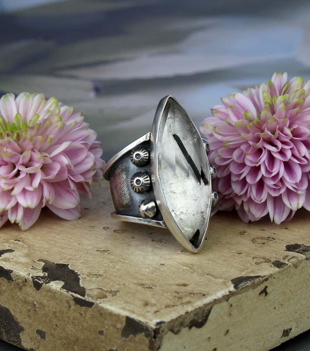 The Light of a Galaxy - Tourmalated Quartz Sterling Silver Ring