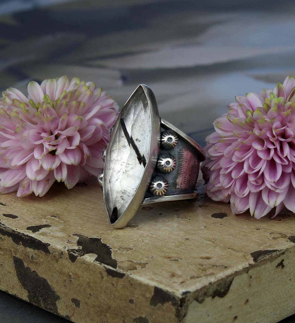 The Light of a Galaxy - Tourmalated Quartz Sterling Silver Ring