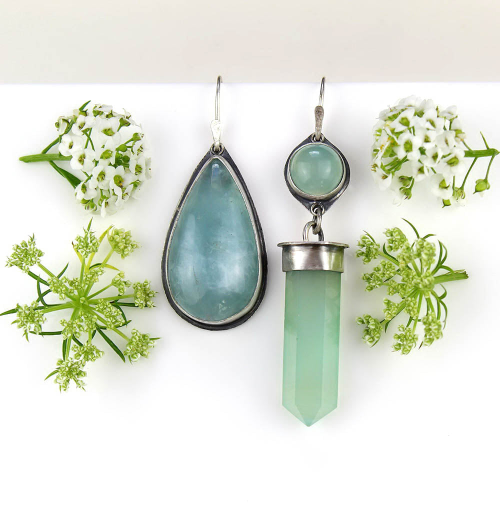 Peace in the Lagoon - Aquamarine and Chalcedony Sterling Silver Earrings