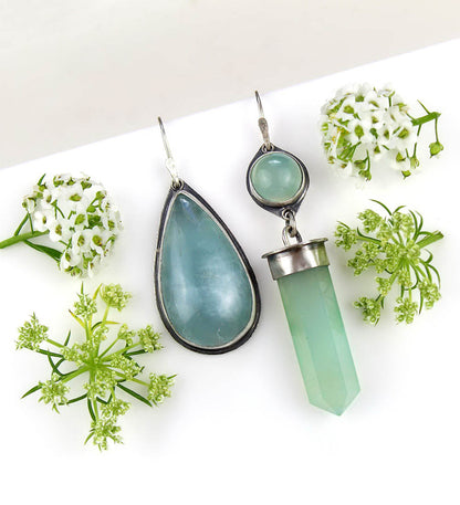 Peace in the Lagoon - Aquamarine and Chalcedony Sterling Silver Earrings