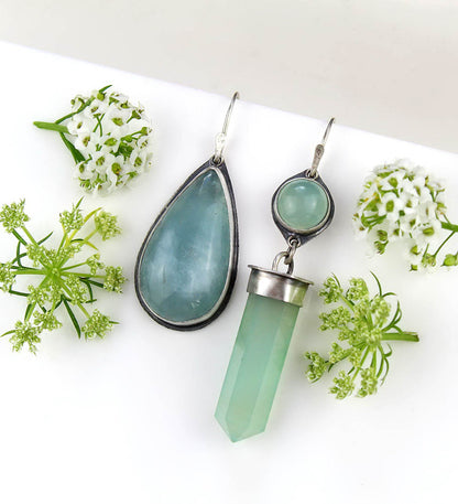 Peace in the Lagoon - Aquamarine and Chalcedony Sterling Silver Earrings