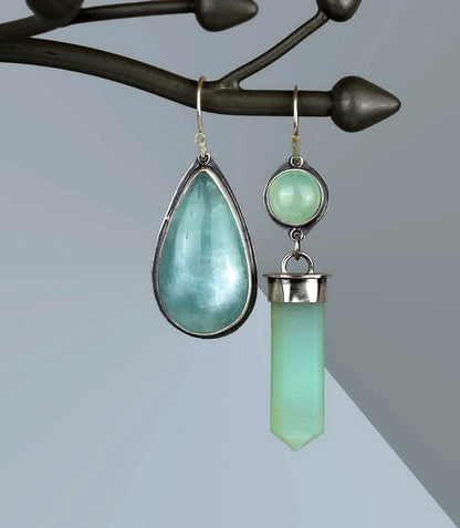 Peace in the Lagoon - Aquamarine and Chalcedony Sterling Silver Earrings