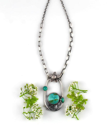 Memory of the Blooms - Turquoise Sterling Silver Necklace
