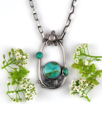Memory of the Blooms - Turquoise Sterling Silver Necklace