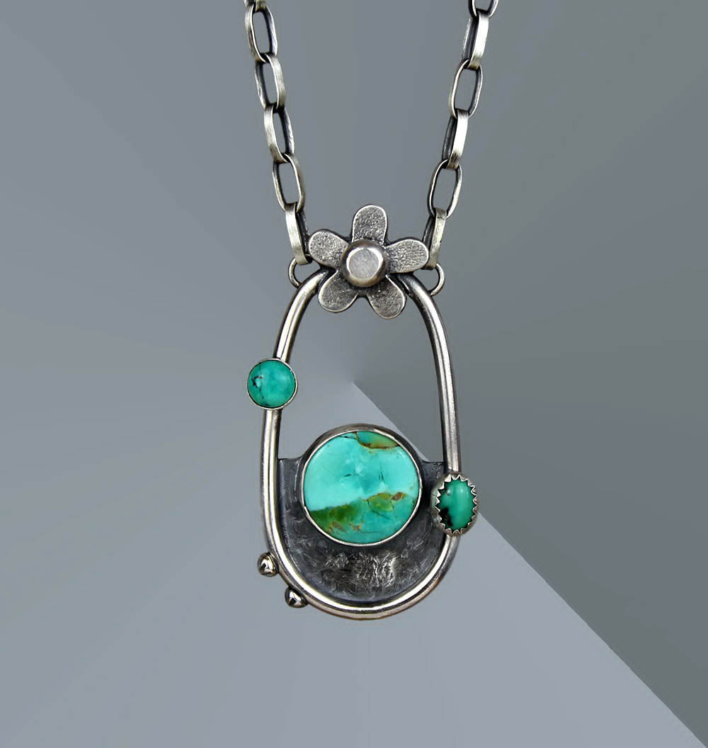 Memory of the Blooms - Turquoise Sterling Silver Necklace