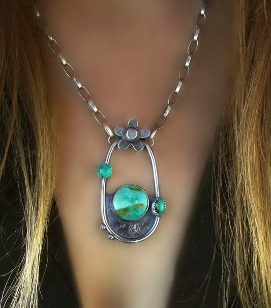 Memory of the Blooms - Turquoise Sterling Silver Necklace