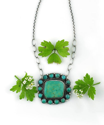 Picking a Flower - Turquoise Sterling Silver Cluster Necklace