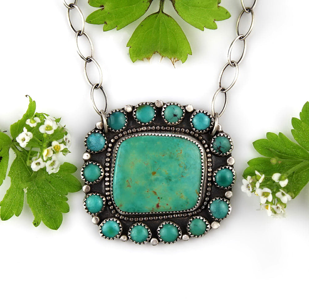 Picking a Flower - Turquoise Sterling Silver Cluster Necklace