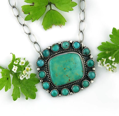 Picking a Flower - Turquoise Sterling Silver Cluster Necklace