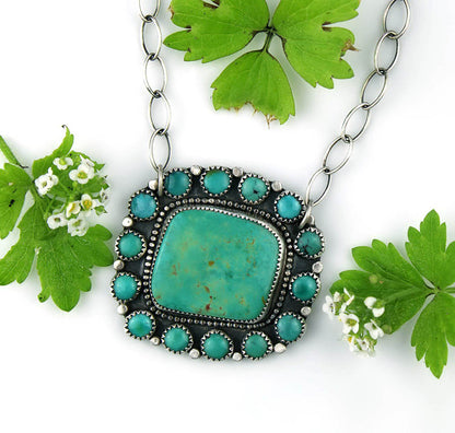 Picking a Flower - Turquoise Sterling Silver Cluster Necklace