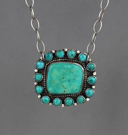 Picking a Flower - Turquoise Sterling Silver Cluster Necklace