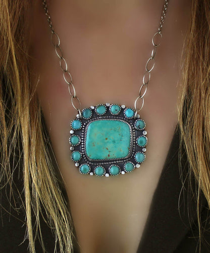 Picking a Flower - Turquoise Sterling Silver Cluster Necklace