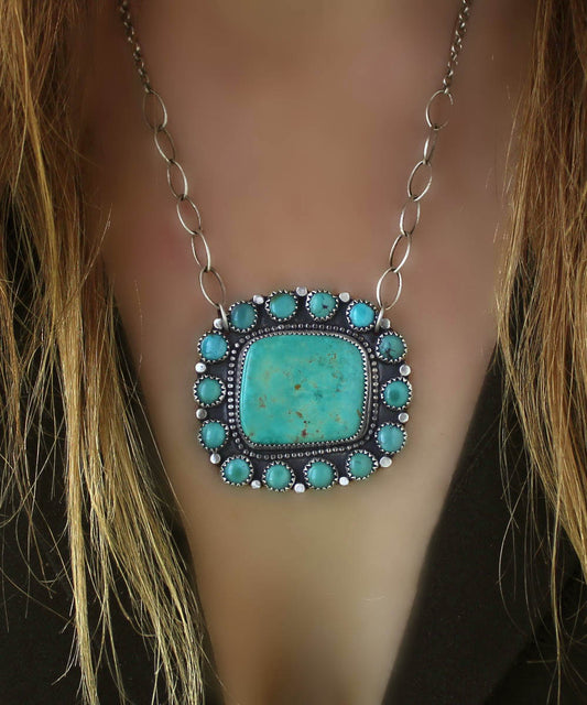 Picking a Flower - Turquoise Sterling Silver Cluster Necklace
