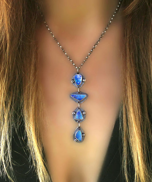 Beneath the Aurora - Australian Opal Sterling Silver Necklace