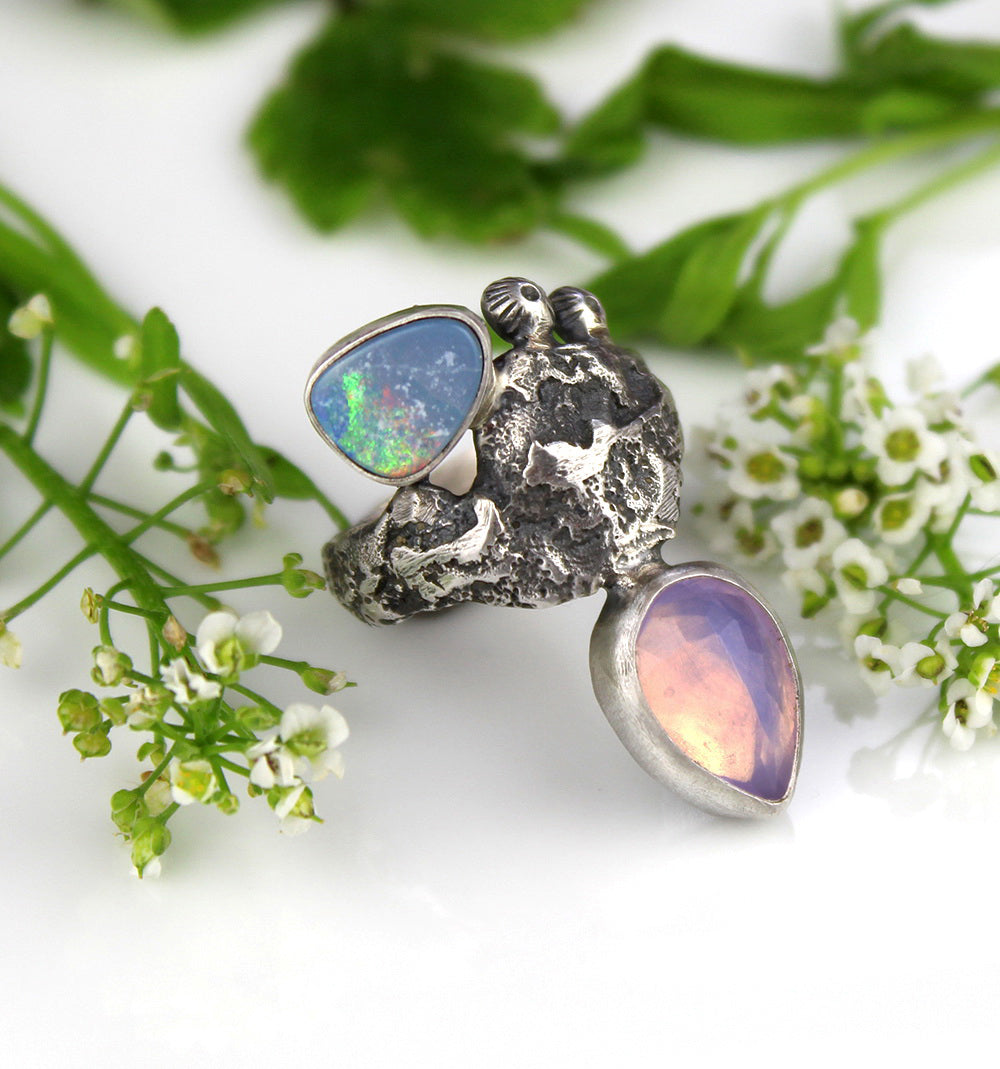 Fairytale - Lavender Quartz and Australian Opal Sterling Silver Ring