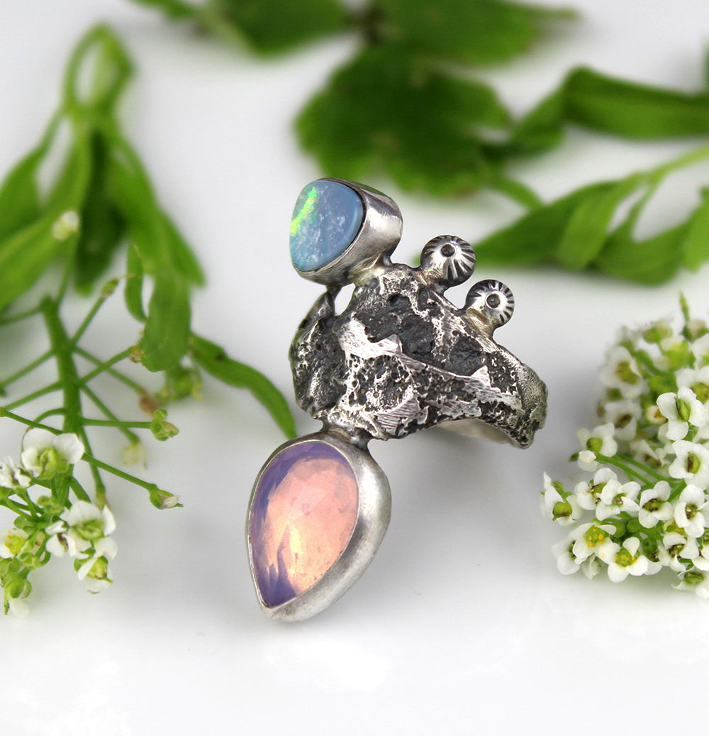 Fairytale - Lavender Quartz and Australian Opal Sterling Silver Ring