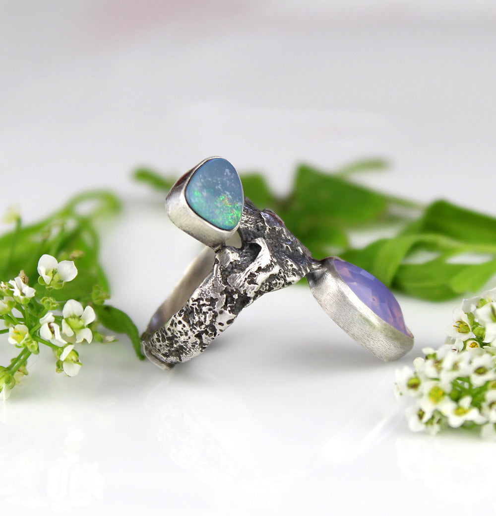 Fairytale - Lavender Quartz and Australian Opal Sterling Silver Ring