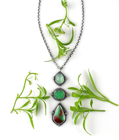 Flowering the World - Chalcedony and Chrysoprase Sterling Silver Necklace
