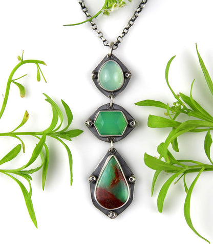 Flowering the World - Chalcedony and Chrysoprase Sterling Silver Necklace
