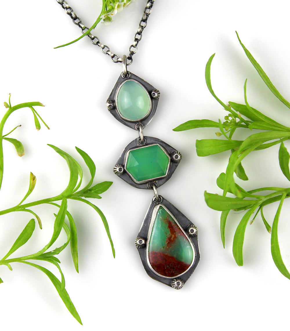 Flowering the World - Chalcedony and Chrysoprase Sterling Silver Necklace