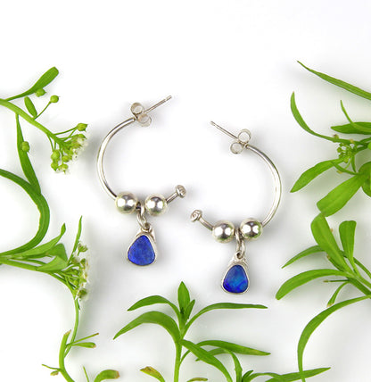 Gliding Through the Sky - Australian Opal Sterling Silver Hoop Earrings