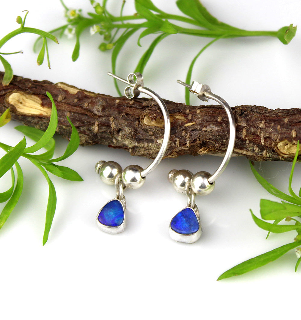 Gliding Through the Sky - Australian Opal Sterling Silver Hoop Earrings