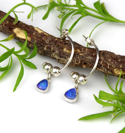 Gliding Through the Sky - Australian Opal Sterling Silver Hoop Earrings