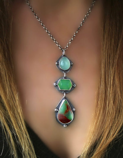 Flowering the World - Chalcedony and Chrysoprase Sterling Silver Necklace