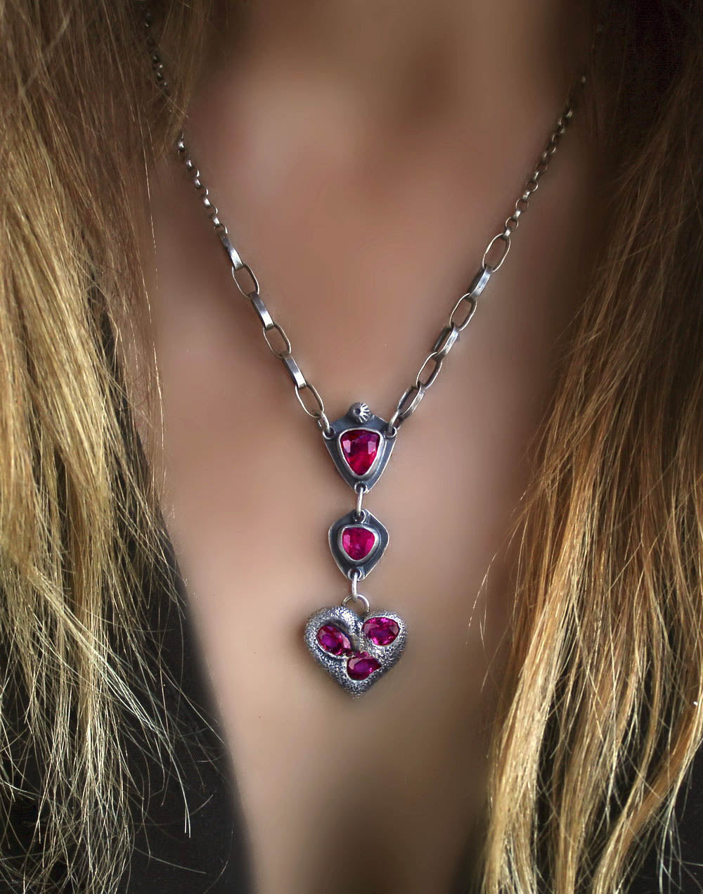 Delving Within - Tourmaline and Sapphire Sterling Silver Necklace