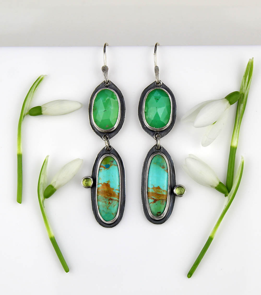 A Glad Heart - Chrysoprase and Turquoise Sterling Silver Earrings