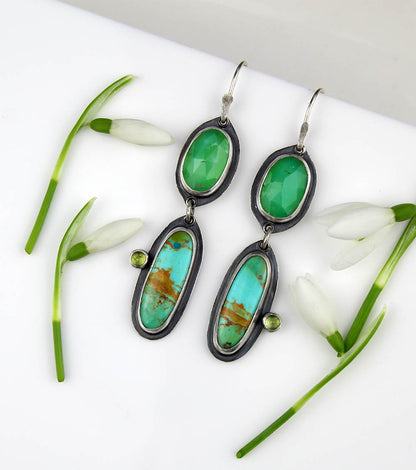 A Glad Heart - Chrysoprase and Turquoise Sterling Silver Earrings