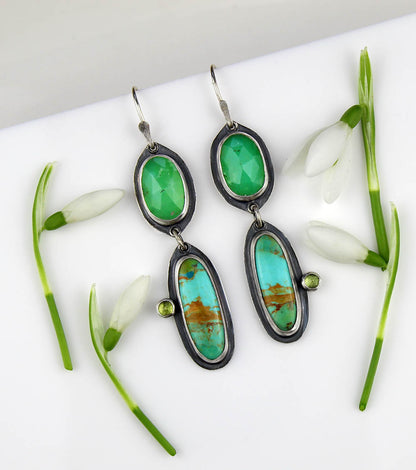 A Glad Heart - Chrysoprase and Turquoise Sterling Silver Earrings