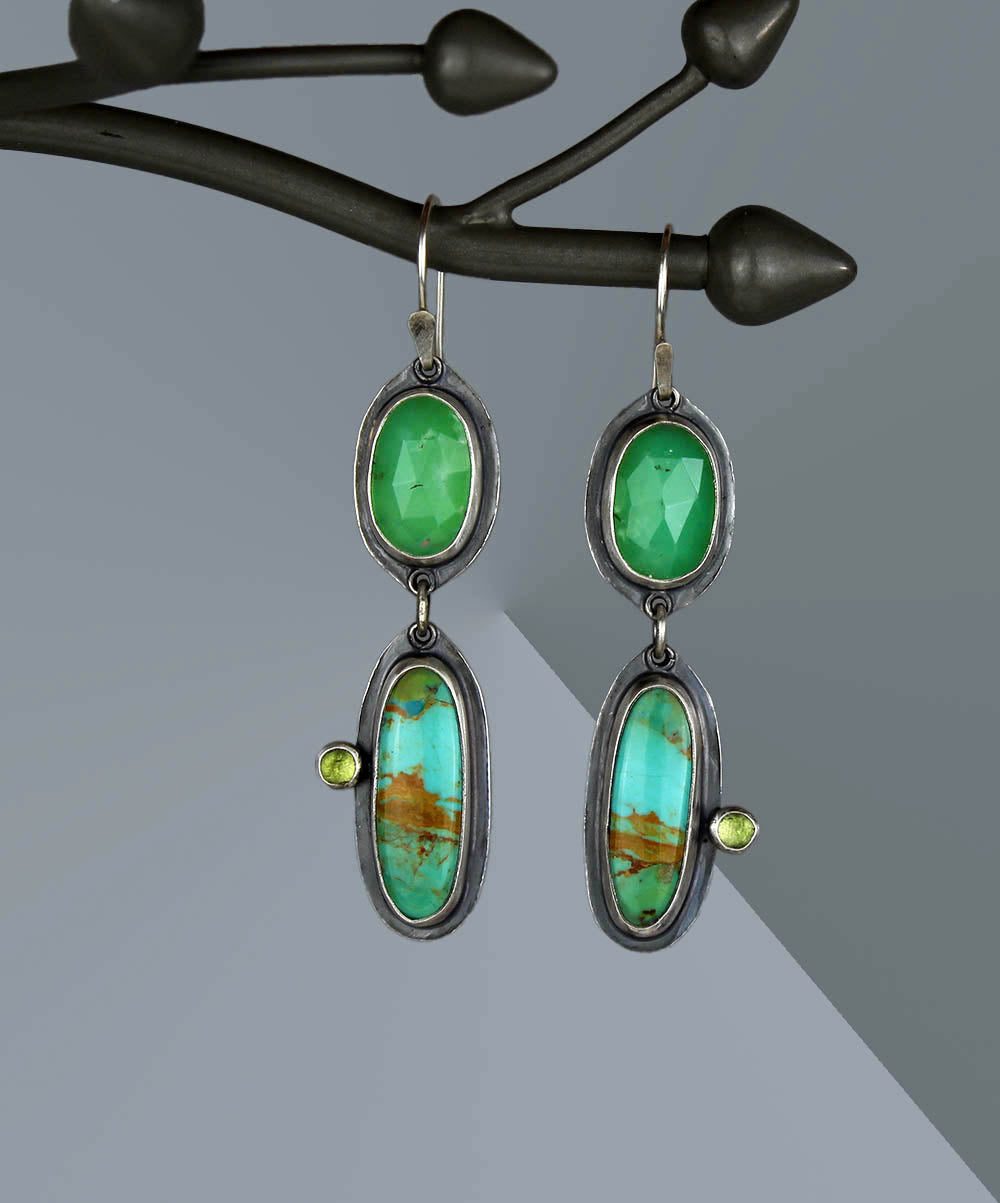 A Glad Heart - Chrysoprase and Turquoise Sterling Silver Earrings